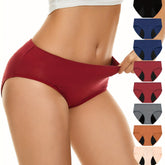 10 Pcs Comfy High Support Mid Rise Period Panties - Breathable Cotton Lingerie with Polyester Lining for Comfortable Wear - Full Coverage, Simple Solid Color Design, Anti-Leak Protection - Lena & Miles Exquisite Boutique LLC.