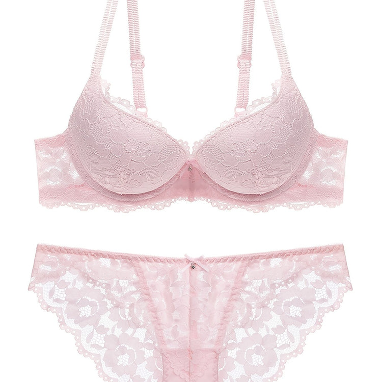 Romantic Lace Embroidery Lingerie Set - Soft & Breathable Push-Up Bra with Sheer Panty - Perfect Seductive Valentines Gift for Her - Womens Comfortable Intimate Wear - Lena & Miles Exquisite Boutique LLC.
