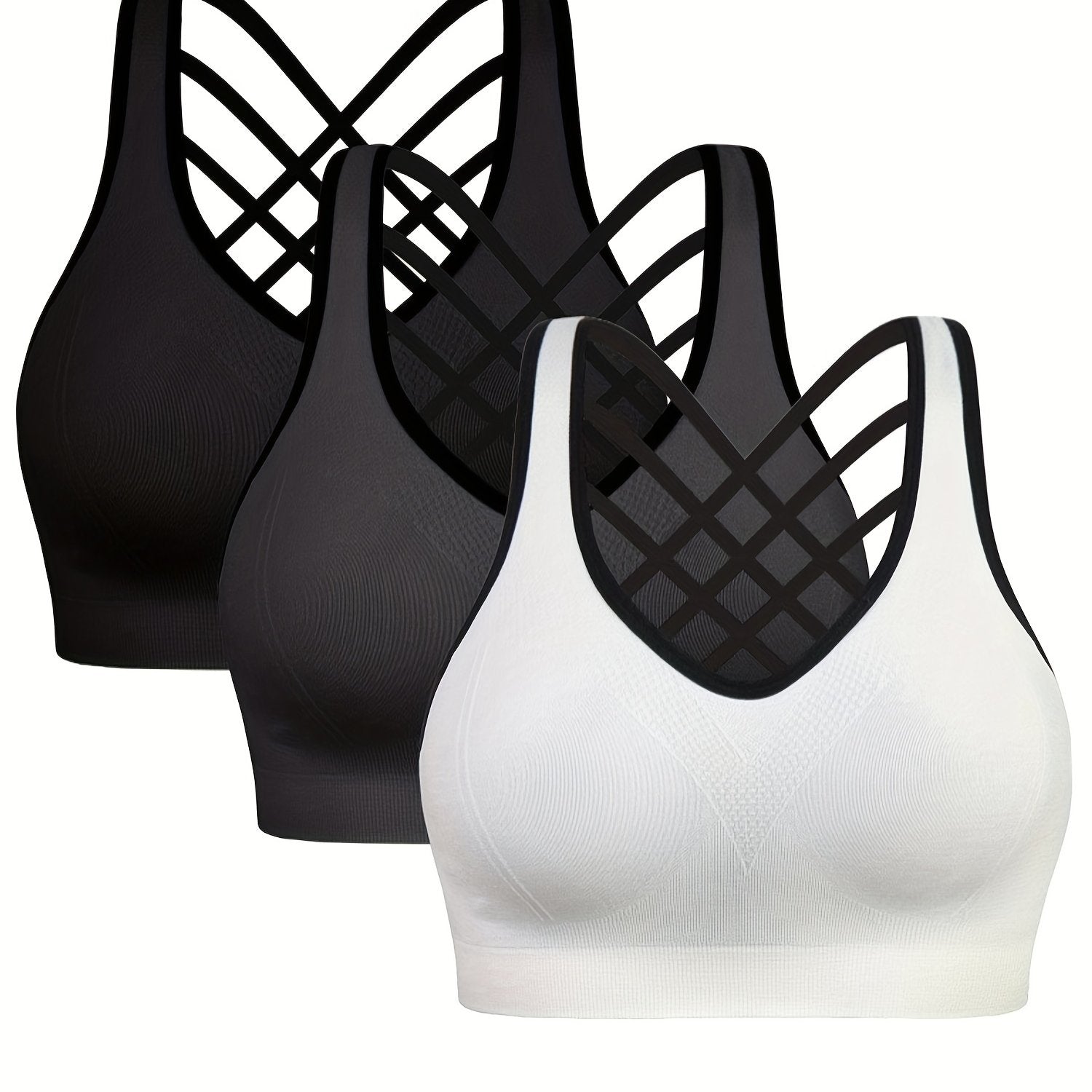 3pcs Criss Cross Back Sports Bras, Comfy & Breathable versatile Fitness Tank Bra, Women&