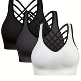 3pcs Criss Cross Back Sports Bras, Comfy & Breathable versatile Fitness Tank Bra, Women&