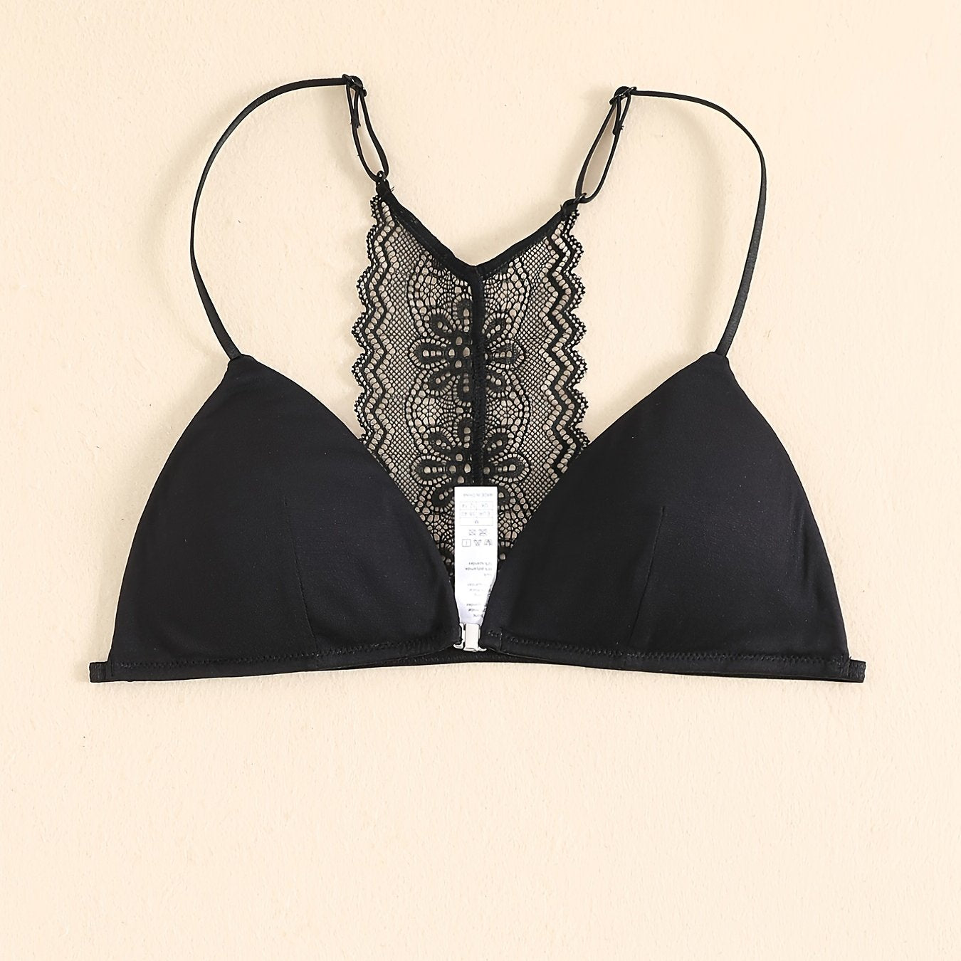 Triangle Cups Front Buckle Bras, Lace Stitching Beauty Back Bra With Removable Pads, Women&
