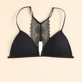 Triangle Cups Front Buckle Bras, Lace Stitching Beauty Back Bra With Removable Pads, Women&