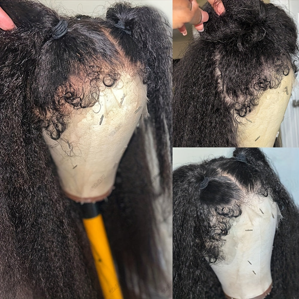 Kinky Straight 4C Edges Wig Human Hair 13x4 Lace Front Human Hair Wigs Yaki Straight Lace Front Wig For Women Brazilian Remy Human Hair Wig With Curly Baby Hair 18-30 Inch Natural Color - Lena & Miles Exquisite Boutique LLC.