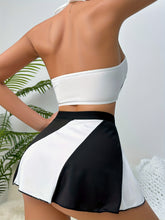 Sporty Halter Bra & Mini Skirt Lingerie Set - Colorblock, Women&