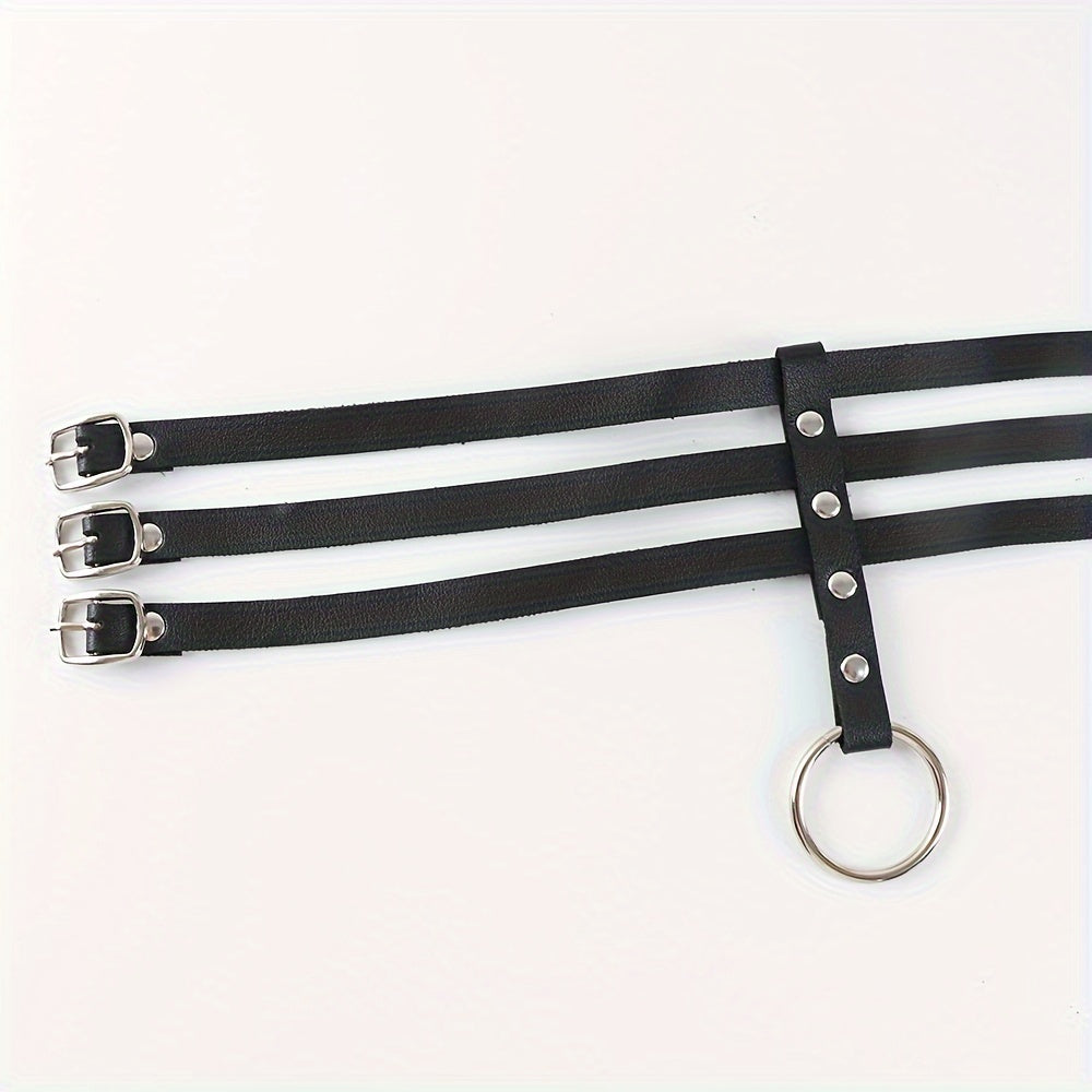 Punk Hollow Faux Leather Choker Necklace - Adjustable Three-Strap Design for a Customizable Fit, Premium Artificial Leather for a Luxurious Feel, Sexy Womens Lingerie and Underwear Accessory for a Romantic Evening or Night Ou - Lena & Miles Exquisite Boutique LLC.