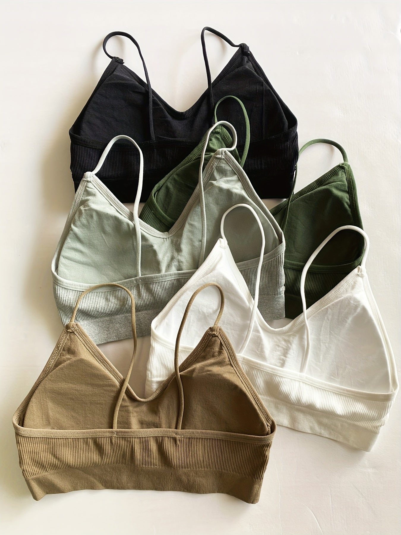 5pcs Soft Ribbed Bralettes, Comfort & Breathable Thin Strap Everyday Bra, Women&