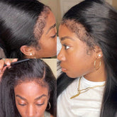 Kinky Straight 4C Edges Wig Human Hair 13x4 Lace Front Human Hair Wigs Yaki Straight Lace Front Wig For Women Brazilian Remy Human Hair Wig With Curly Baby Hair 18-30 Inch Natural Color - Lena & Miles Exquisite Boutique LLC.