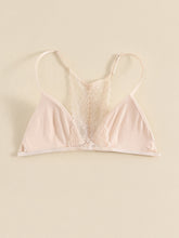 Triangle Cups Front Buckle Bras, Lace Stitching Beauty Back Bra With Removable Pads, Women&