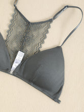 Triangle Cups Front Buckle Bras, Lace Stitching Beauty Back Bra With Removable Pads, Women&