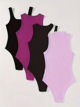 4 Pack Vibrant Solid Color Bodysuits - Sexy Sleeveless Skinny Bodysuits for Spring & Summer - Women&