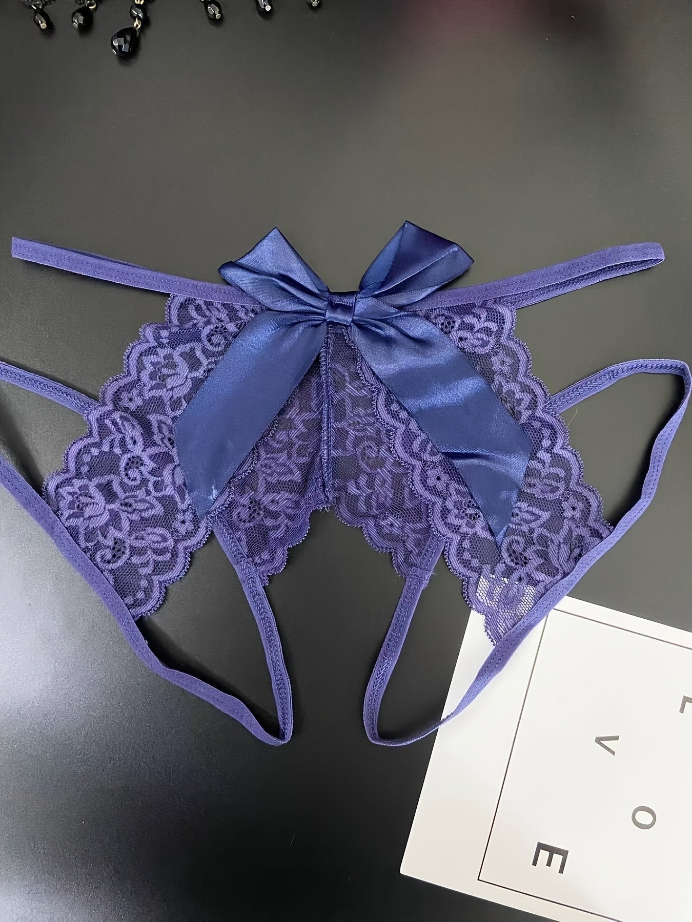 Semi-Sheer Jacquard Knit Briefs - Contrast Lace, Cut Out Scallop Trim, Open Crotch, Hand Wash Only, Sexy Womens Lingerie & Underwear for Adults - Lena & Miles Exquisite Boutique LLC.