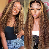 Highlight Ombre 13x4 Lace Front Wig Human Hair Pre Plucked HD Transparent 4/27 Honey Blonde Lace Frontal Wigs With Baby Hair 200% Density Colored Water Wave Lace Front Wig Human Hair For Women - Lena & Miles Exquisite Boutique LLC.