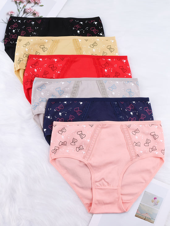 6pcs Chic High Waist Print Briefs - Ultra-Comfortable & Moisture-Wicking, Stretchy Intimates for Women - Figure-Flattering, Stylish Prints, Assorted Colors, Everyday Lingerie - Lena & Miles Exquisite Boutique LLC.