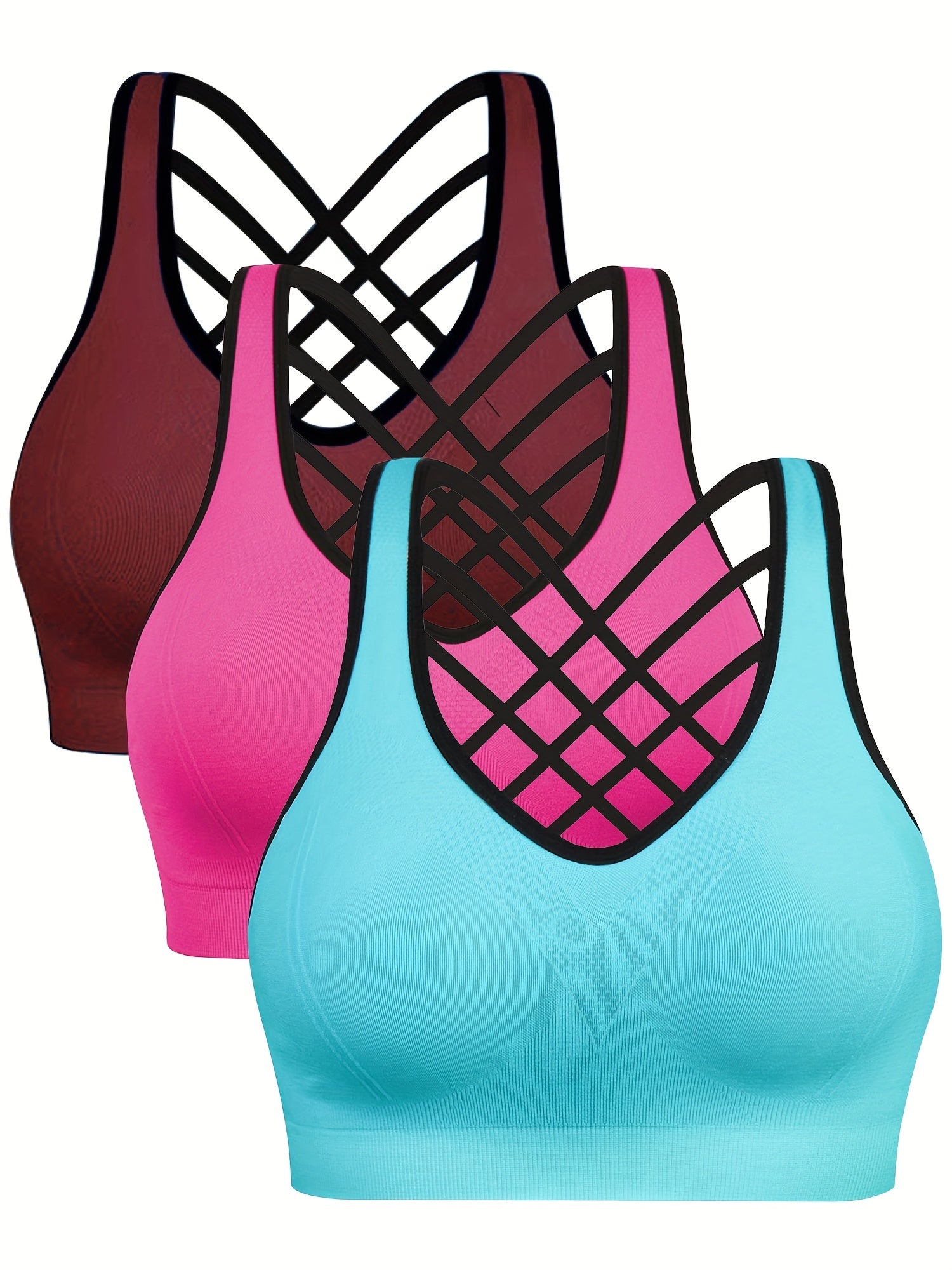 3pcs Criss Cross Back Sports Bras, Comfy & Breathable versatile Fitness Tank Bra, Women&