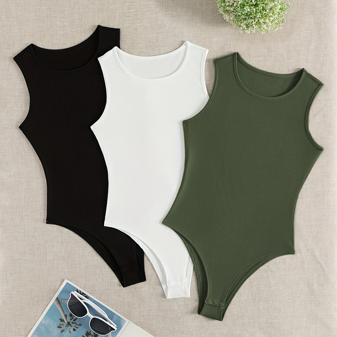 3-Pack Versatile Sleeveless Bodysuits for Women - Form-Fitting Crew Neck Design, Everyday Comfort & Style in a Bodycon Fit - Lena & Miles Exquisite Boutique LLC.