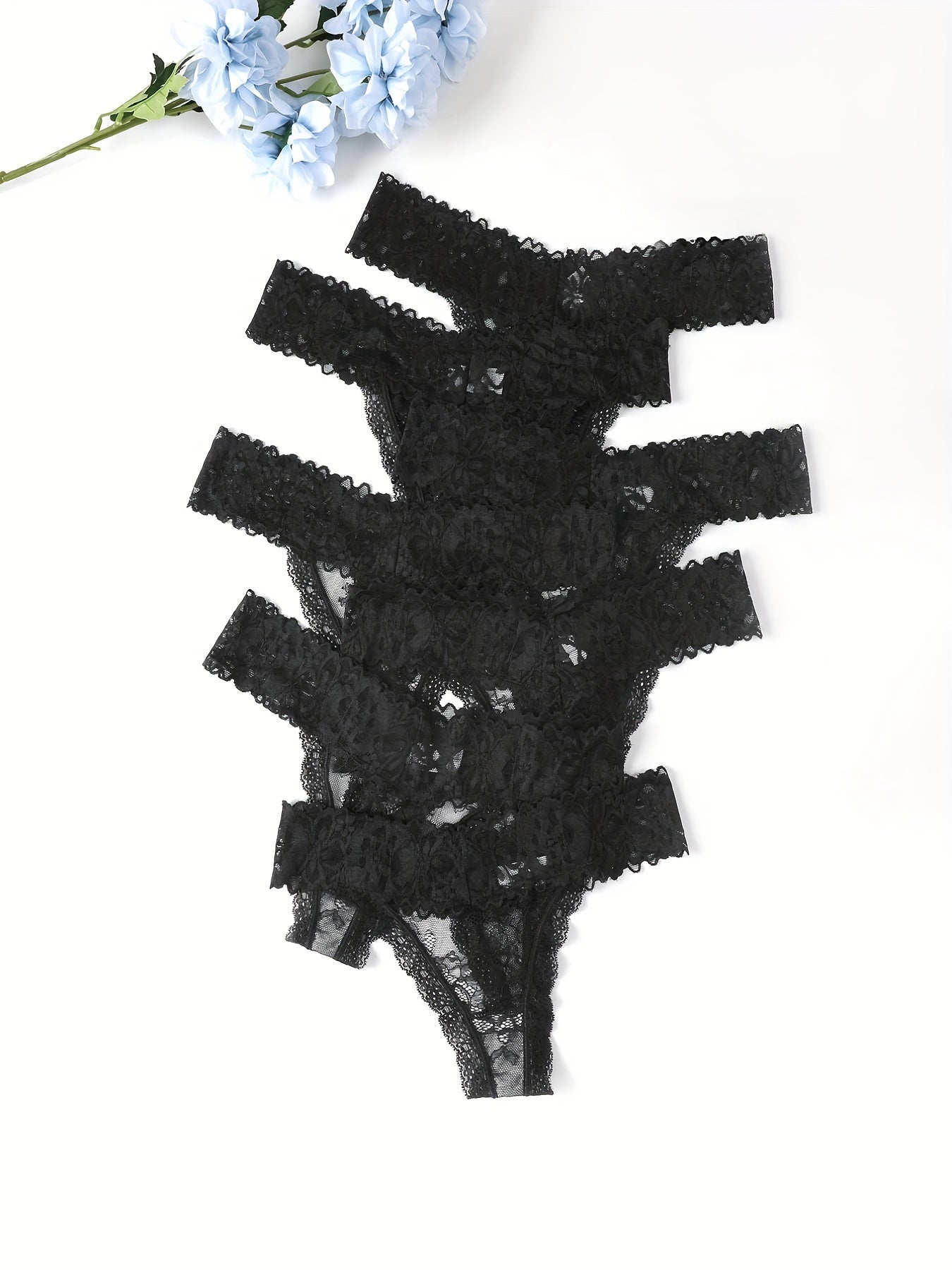 7pcs Floral Lace Cheeky Thongs, Sultry Semi-sheer Low Waist Panties, Women&
