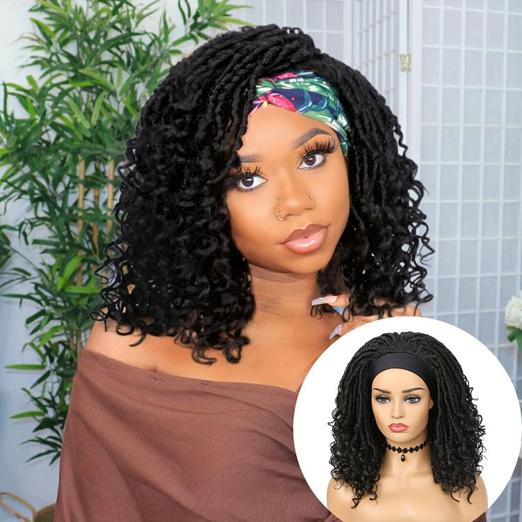 Headband Wig Headband Dreadlock Curly Hair Synthetic Wig Locs Crochet Hair Dark Brown/ Black/ 99J Ginger Color Crochet Twist Braids Hair Wigs Afro Curly Synthetic Hair Braiding Wig African Hairstyle For Women - Lena & Miles Exquisite Boutique LLC.