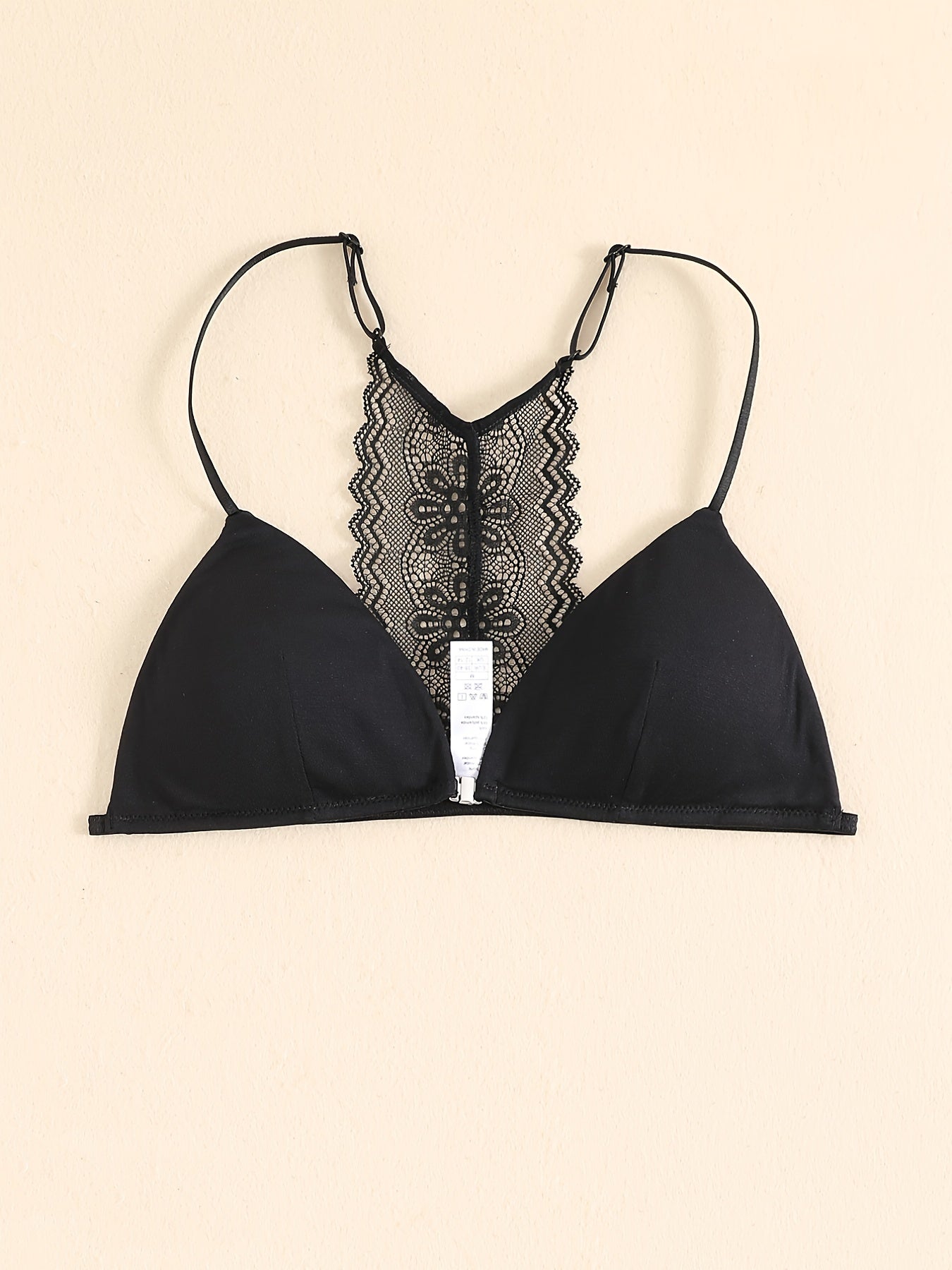 Triangle Cups Front Buckle Bras, Lace Stitching Beauty Back Bra With Removable Pads, Women&