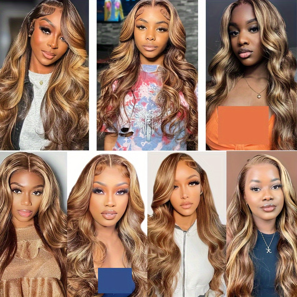 Honey Blonde Lace Front Wig Human Hair 13x4 HD Transparent 4/27 Highlight Ombre Lace Front Wigs Human Hair Pre Plucked With Baby Hair 180% Density Body Wave Glueless Human Hair Wigs For Women - Lena & Miles Exquisite Boutique LLC.