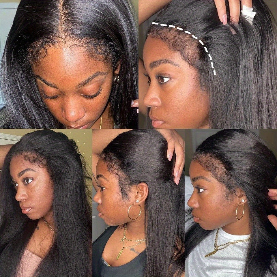 Kinky Straight 4C Edges Wig Human Hair 13x4 Lace Front Human Hair Wigs Yaki Straight Lace Front Wig For Women Brazilian Remy Human Hair Wig With Curly Baby Hair 18-30 Inch Natural Color - Lena & Miles Exquisite Boutique LLC.