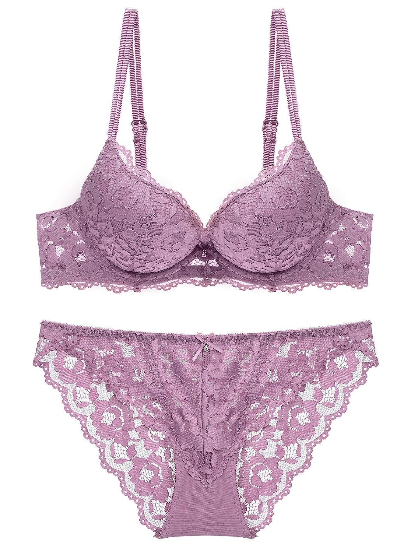 Romantic Lace Embroidery Lingerie Set - Soft & Breathable Push-Up Bra with Sheer Panty - Perfect Seductive Valentines Gift for Her - Womens Comfortable Intimate Wear - Lena & Miles Exquisite Boutique LLC.