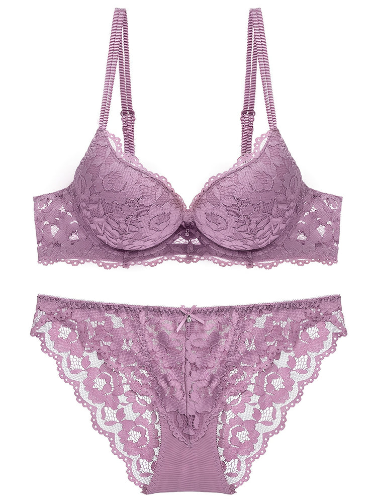 Romantic Lace Embroidery Lingerie Set - Soft & Breathable Push-Up Bra with Sheer Panty - Perfect Seductive Valentines Gift for Her - Womens Comfortable Intimate Wear - Lena & Miles Exquisite Boutique LLC.