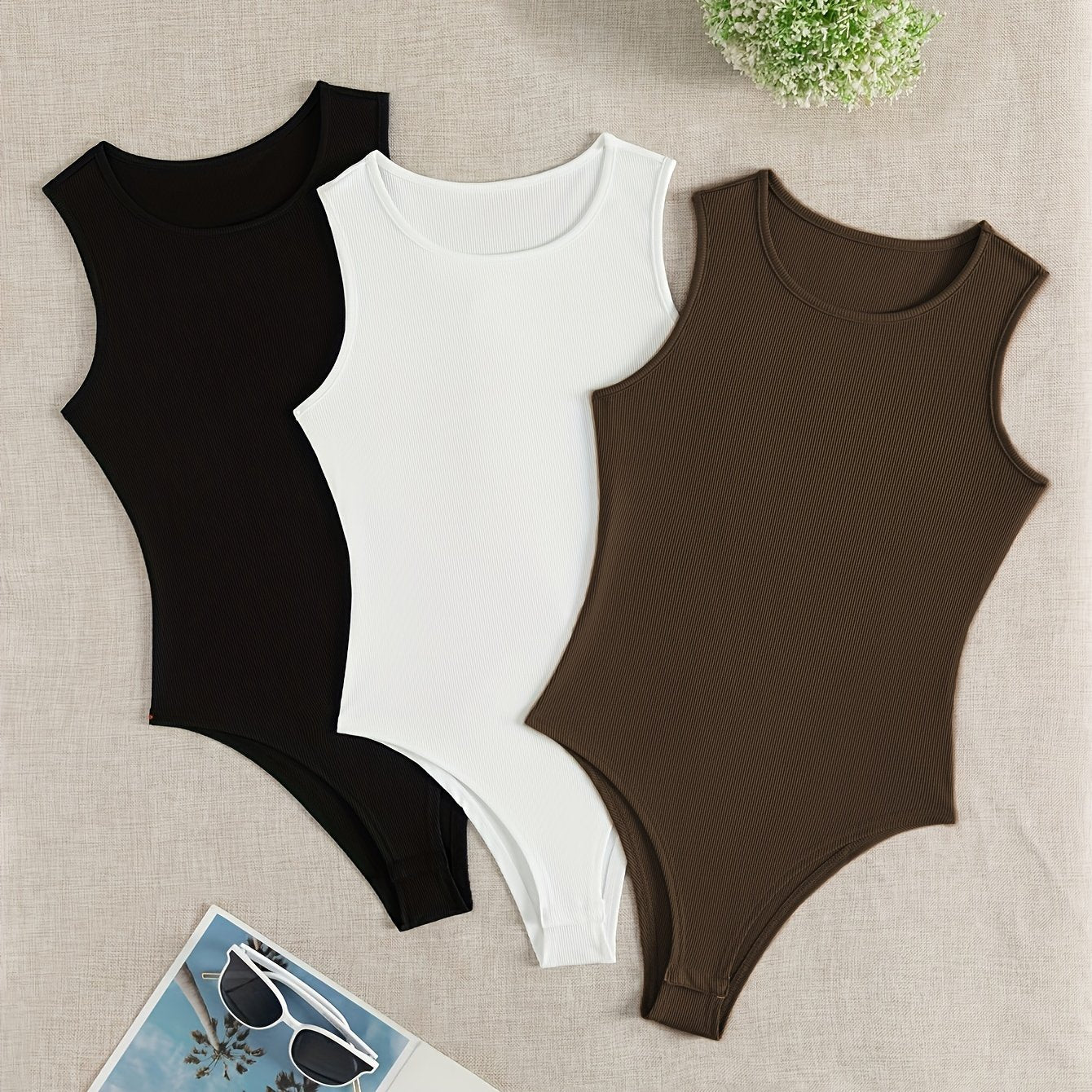 3-Pack Versatile Sleeveless Bodysuits for Women - Form-Fitting Crew Neck Design, Everyday Comfort & Style in a Bodycon Fit - Lena & Miles Exquisite Boutique LLC.