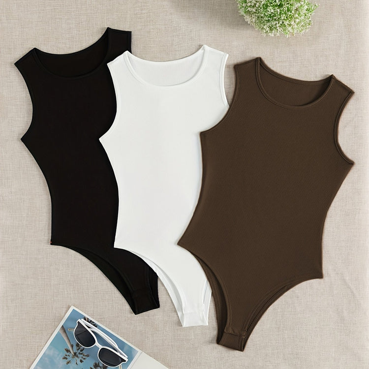 3-Pack Versatile Sleeveless Bodysuits for Women - Form-Fitting Crew Neck Design, Everyday Comfort & Style in a Bodycon Fit - Lena & Miles Exquisite Boutique LLC.