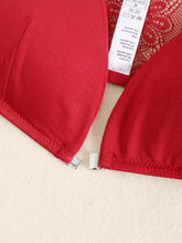 Triangle Cups Front Buckle Bras, Lace Stitching Beauty Back Bra With Removable Pads, Women&