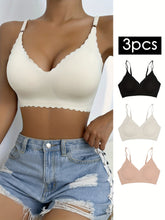 3pcs Wavy Trim Seamless Bralettes, Comfortable & Breathable Wireless Intimates Bras, Women&