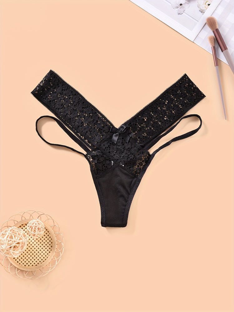 High Waist Criss Cross Floral Print Semi-Sheer Thong Panties - Strappy Lace Women&