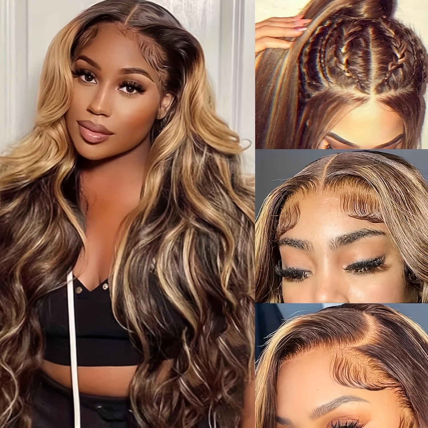 Honey Blonde Lace Front Wig Human Hair 13x4 HD Transparent 4/27 Highlight Ombre Lace Front Wigs Human Hair Pre Plucked With Baby Hair 180% Density Body Wave Glueless Human Hair Wigs For Women - Lena & Miles Exquisite Boutique LLC.