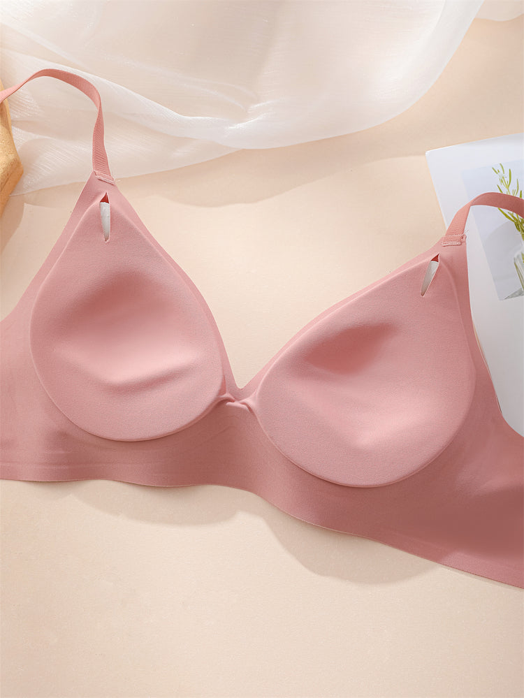 Simple Solid Wireless Bra, Comfy & Breathable Stretch Intimates Bra, Women&