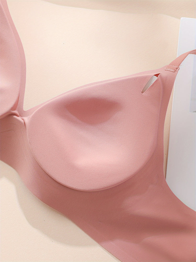 Simple Solid Wireless Bra, Comfy & Breathable Stretch Intimates Bra, Women&