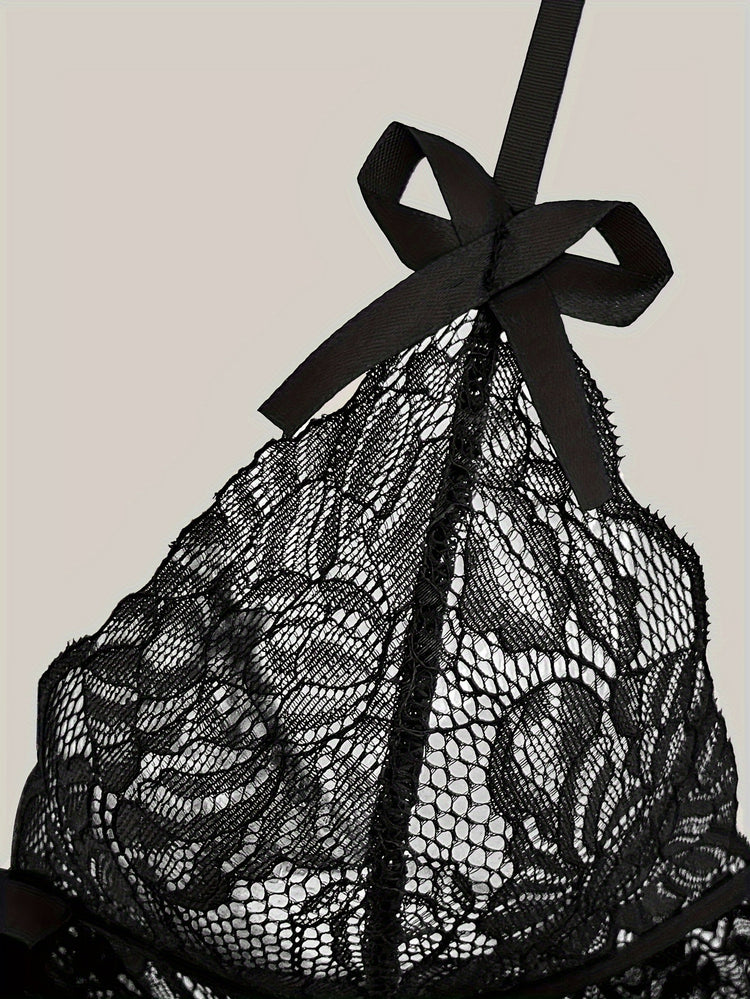 Sexy Floral Lace Sleeveless Teddy Bodysuit - Deep V Backless, Seductive Lingerie, Soft Comfortable Fabric, Perfect for Romantic Nights, Honeymoon, Anniversary, and Bachelorette Party - Womens Underwear for Confidence Boost - Lena & Miles Exquisite Boutique LLC.