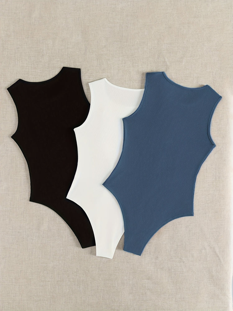 3-Pack Versatile Sleeveless Bodysuits for Women - Form-Fitting Crew Neck Design, Everyday Comfort & Style in a Bodycon Fit - Lena & Miles Exquisite Boutique LLC.