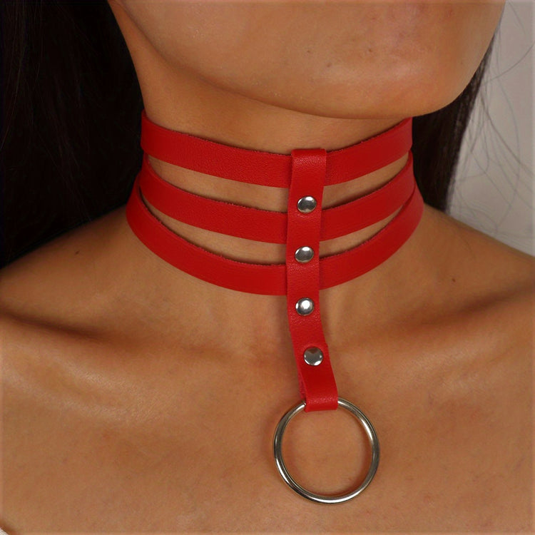 Punk Hollow Faux Leather Choker Necklace - Adjustable Three-Strap Design for a Customizable Fit, Premium Artificial Leather for a Luxurious Feel, Sexy Womens Lingerie and Underwear Accessory for a Romantic Evening or Night Ou - Lena & Miles Exquisite Boutique LLC.