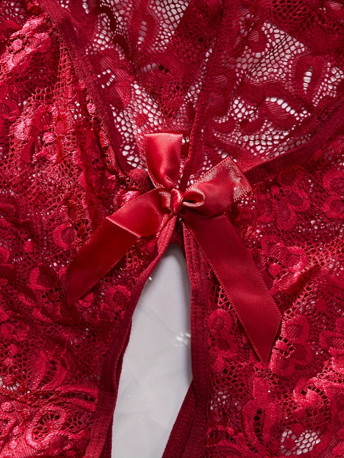 Plus Size Seductive Floral Lace Bodysuit - Plunging Halter Neck, Open Crotch, Medium Stretch, Sheer, Knit Fabric, Polyester Material - Sexy Lingerie for Women - Lena & Miles Exquisite Boutique LLC.