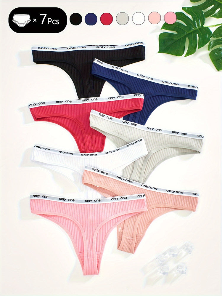 7pcs Letter Tape Thongs, Comfy & Skin-friendly Low Waist Intimates Panties, Women&