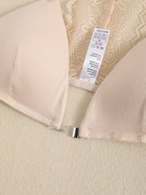 Triangle Cups Front Buckle Bras, Lace Stitching Beauty Back Bra With Removable Pads, Women&