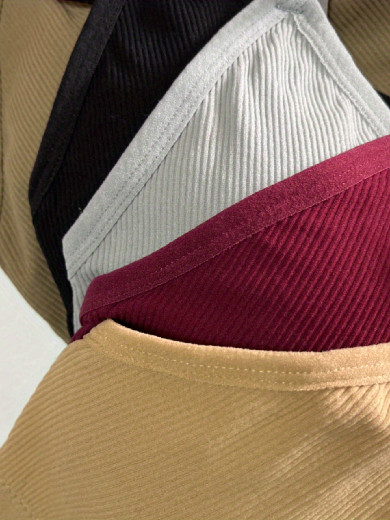 5pcs Soft Ribbed Bralettes, Comfort & Breathable Thin Strap Everyday Bra, Women&