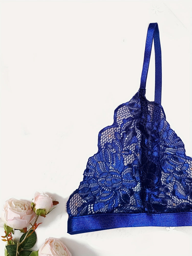 Sexy Floral Lace Lingerie Set - Triangle Cups Plunge Bra, Semi-Sheer Panties, Adjustable Straps, Comfortable Fit - Womens Romantic Underwear for Date Night or Special Occasions - Lena & Miles Exquisite Boutique LLC.