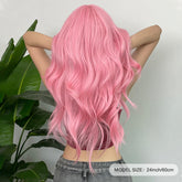 24 Inch Long, Coily, Heat Resistant Pink Body Wave Hair Wigs with Bangs - Synthetic Fiber, Fantasy Theme, Perfect for Daily, Party, Cosplay, Music Festival Use - High-Quality, Soft, Natural-Looking Hair for Women and Girls - Lena & Miles Exquisite Boutique LLC.