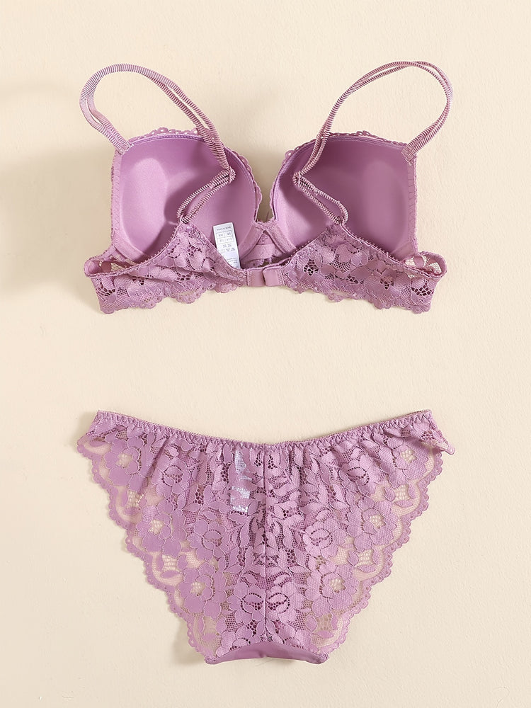 Romantic Lace Embroidery Lingerie Set - Soft & Breathable Push-Up Bra with Sheer Panty - Perfect Seductive Valentines Gift for Her - Womens Comfortable Intimate Wear - Lena & Miles Exquisite Boutique LLC.