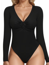 Bodysuits For Women Deep V Neck Twist Knot Fitted Long Sleeve Bodysuit Basic Tops Casual - Lena & Miles Exquisite Boutique LLC.