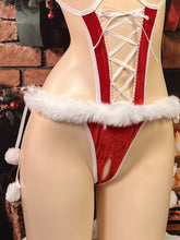 2pcs set of open-fronted body suits + neck ring bows, Christmas dress, sexy open-fronted body suits, lace-up uniforms, seductive pajamas, Christmas tube tops, naked back suits, with sexy lingerie, high-end uniforms, sexy clot - Lena & Miles Exquisite Boutique LLC.