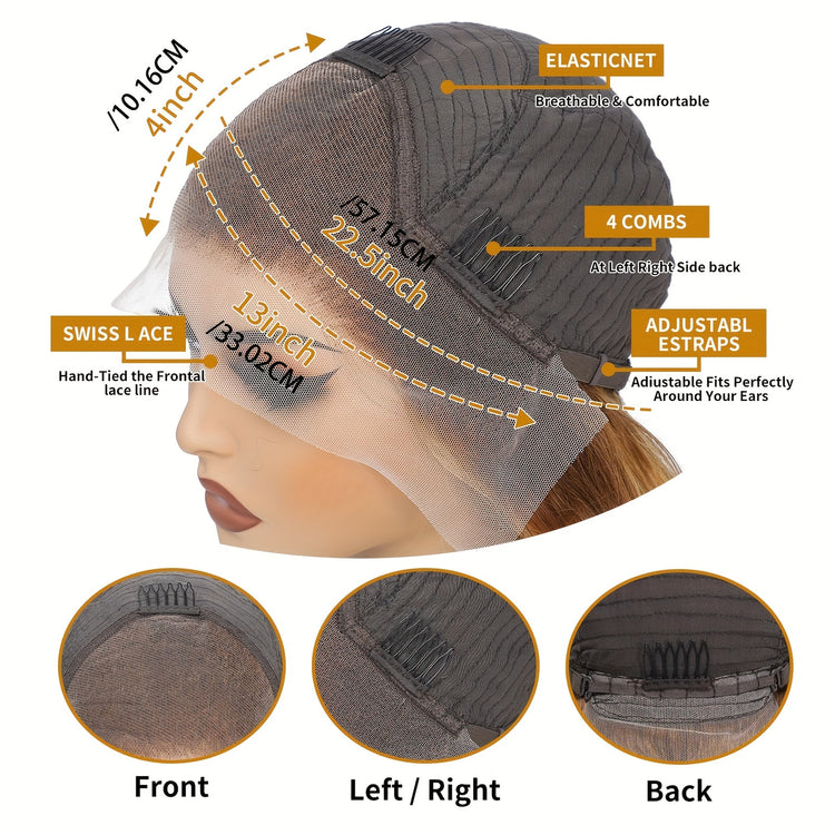 Highlight Ombre 13x4 Lace Front Wig Human Hair Pre Plucked HD Transparent 4/27 Honey Blonde Lace Frontal Wigs With Baby Hair 200% Density Colored Water Wave Lace Front Wig Human Hair For Women - Lena & Miles Exquisite Boutique LLC.