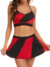 Sporty Halter Bra & Mini Skirt Lingerie Set - Colorblock, Women&