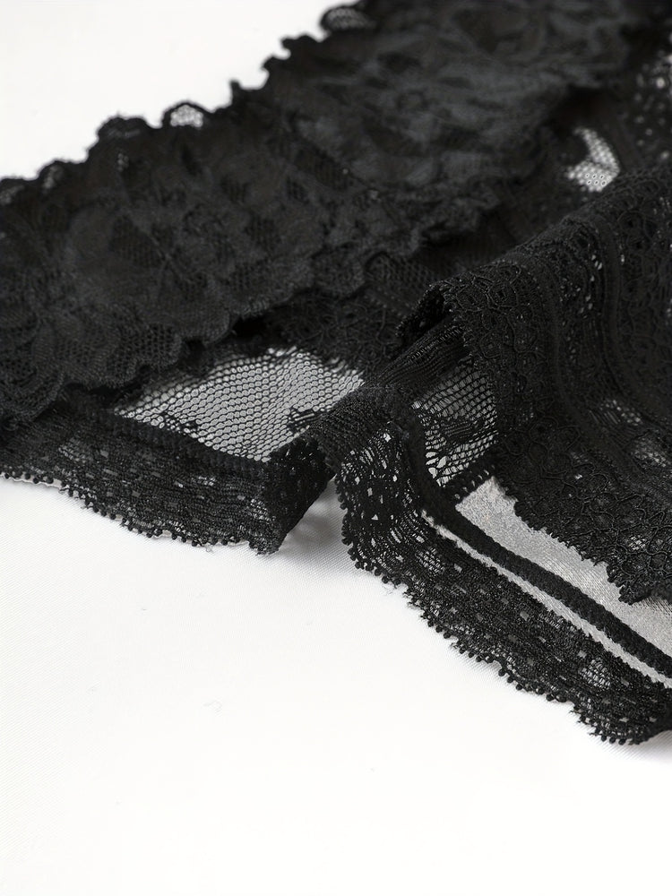 7pcs Floral Lace Cheeky Thongs, Sultry Semi-sheer Low Waist Panties, Women&