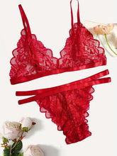 Sexy Floral Lace Lingerie Set - Triangle Cups Plunge Bra, Semi-Sheer Panties, Adjustable Straps, Comfortable Fit - Womens Romantic Underwear for Date Night or Special Occasions - Lena & Miles Exquisite Boutique LLC.